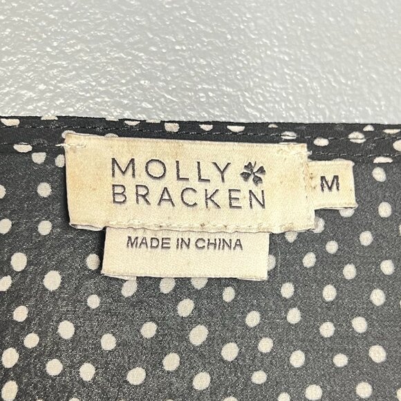 Molly Bracken Polka Dot Ruffle Sleeve Boho Chic Blouse Black White Feminine M - Picture 5 of 6